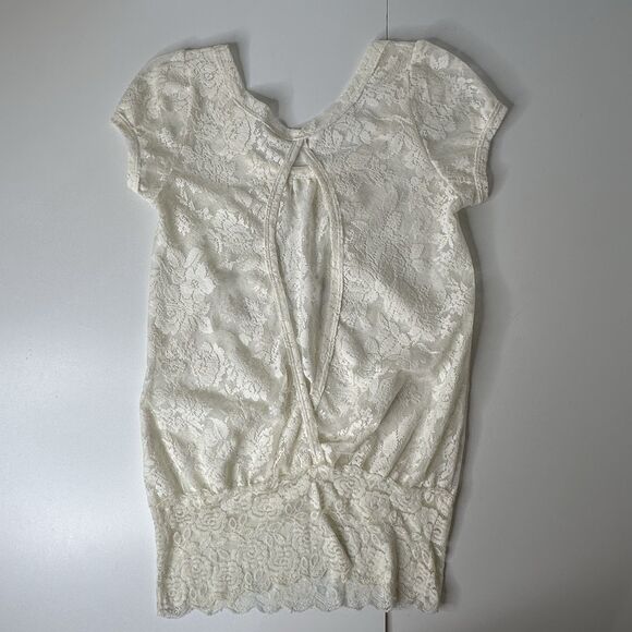 Studio Y Mesh Floral Sheer Top Sz S Keyhole Back Puff Sleeve Feminine Coquette - Picture 10 of 13